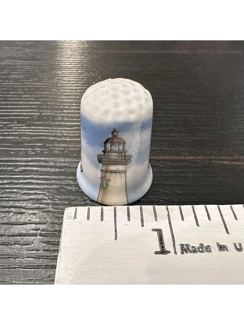 Vtg Treidler Keepsakes Put-in-Bay Ohio Lighthouse Fine Bone China Thimble EUC